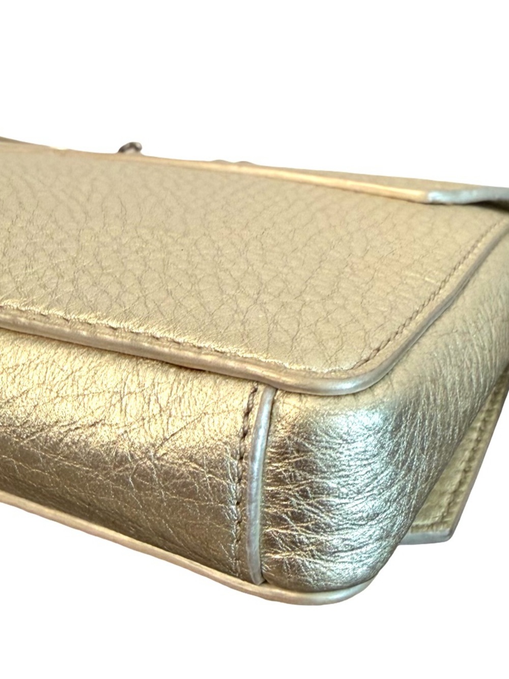 Tory Burch Gold Pebbled Leather With Silver Chain Wallet Crossbody Shoulder Bag - Picture 6 of 16